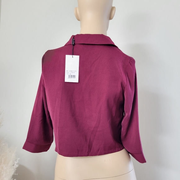NWT red burgrundy crop top blouse by Love Bonito - Picture 7 of 9
